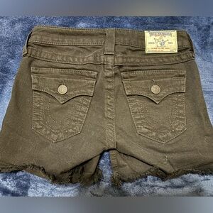True Religion Black Frayed Hem Denim Shorts